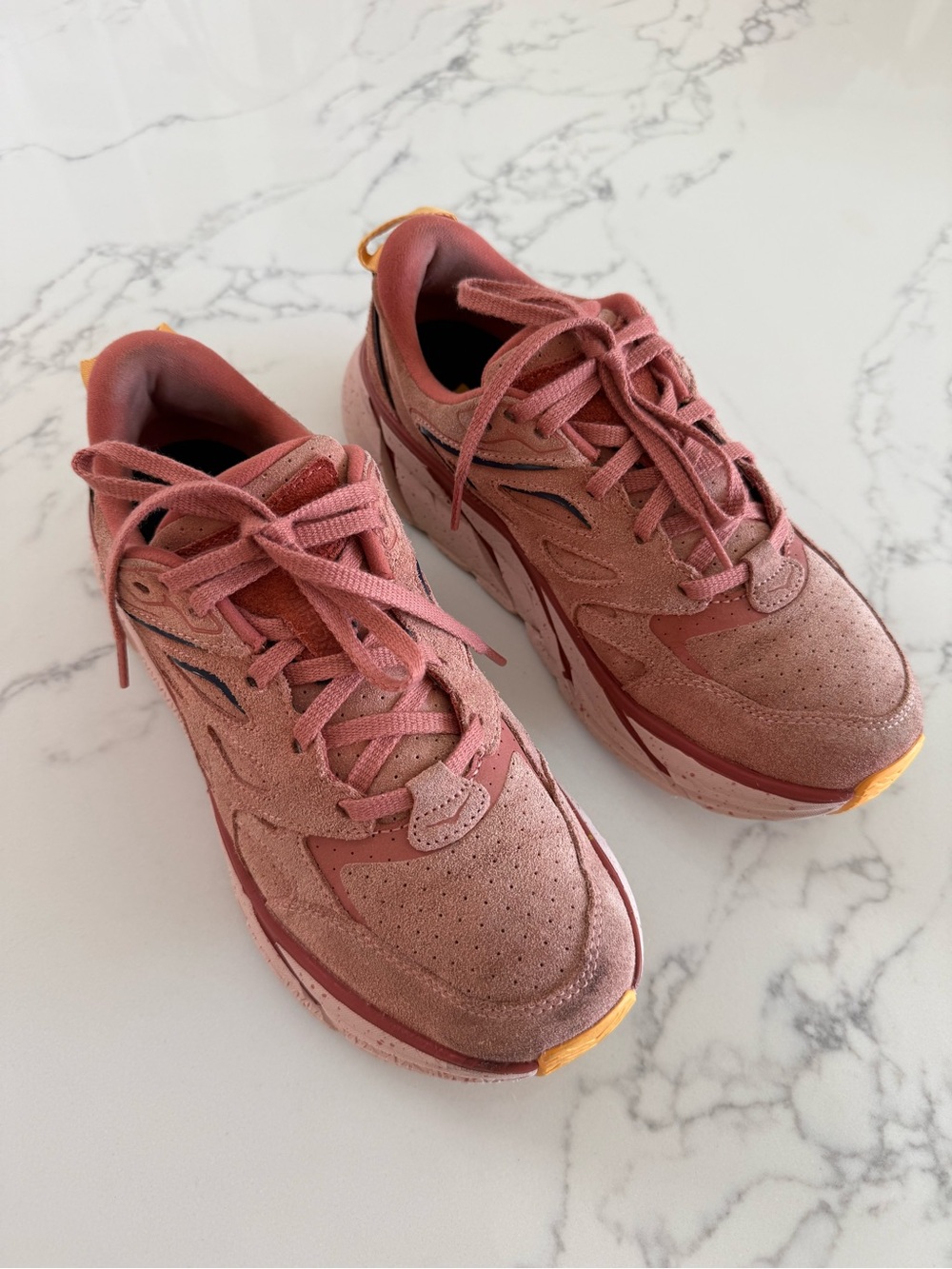 HOKA Clifton L Suede Sneakers  - Earthenware / Hot Sauce - Women's 9.5 - Picture 2 of 11